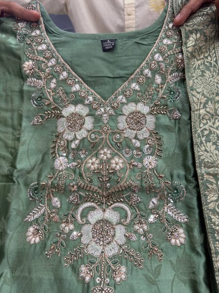 Enduring Green Malay Glass Tissue Kurta Pant Dupatta Set for Women 3 Piece Kurti Set