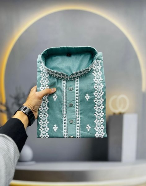 Enduring Green Wedding Special Kurta with Silver Sequins Work Kurta Pajama Wholesale