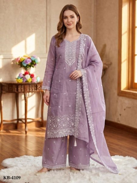 Enduring Lavender Women Stylish Embroidered Dress Material Collection Salwar Kameez