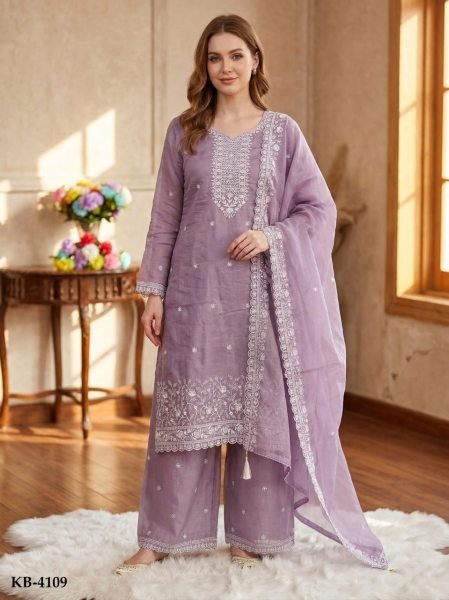 Enduring Lavender Women Stylish Embroidered Dress Material Collection Churidar Salwar Suits Wholesale