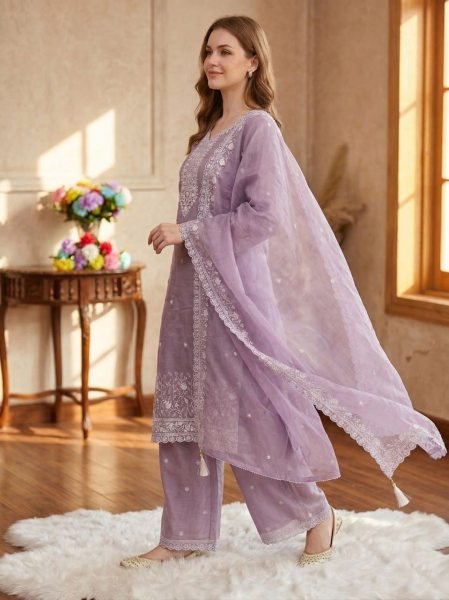 Enduring Lavender Women Stylish Embroidered Dress Material Collection Churidar Salwar Suits Wholesale