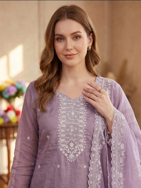 Enduring Lavender Women Stylish Embroidered Dress Material Collection Churidar Salwar Suits Wholesale