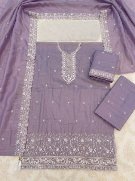 Enduring Lavender Women Stylish Embroidered Dress Material Collection Churidar Salwar Suits Wholesale
