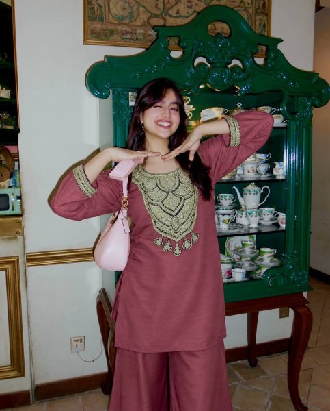 Enduring Mauve Designer Solar Chiffon Silk Top Palazzo Set with Embroidery Work Ready To Wear Collection