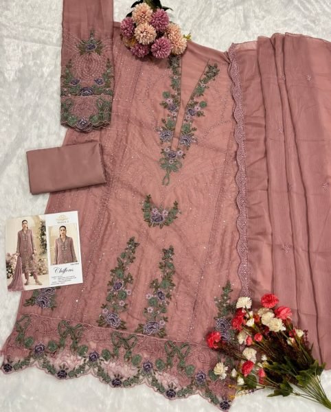 Enduring Mauve Party Wear Heavy Chiffon Suit with Khatli and Sequin Embroidery at Wholesale Rate Pakistani Suits Wholesale