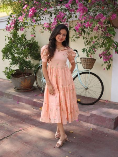 Enduring Peach Chanderi Cotton Kurti for Women Summer Daily Wear Western Ladies Top Wholesale