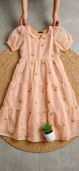 Enduring Peach Chanderi Cotton Kurti for Women Summer Daily Wear Western Ladies Top Wholesale