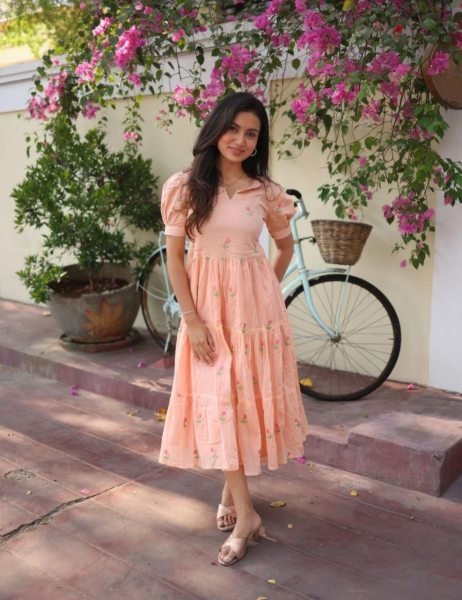 Enduring Peach Chanderi Cotton Kurti for Women Summer Daily Wear Western Ladies Top Wholesale