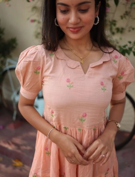 Enduring Peach Chanderi Cotton Kurti for Women Summer Daily Wear Western Ladies Top Wholesale