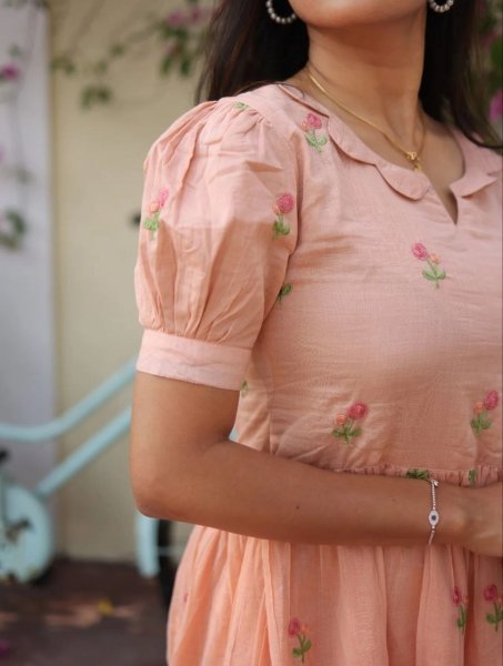 Enduring Peach Chanderi Cotton Kurti for Women Summer Daily Wear Western Ladies Top Wholesale