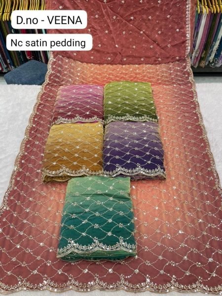 Enduring Pink Women Fancy Sequins Work Satin Patta Border Viscose Georgette Saree Silk Sarees Wholesale