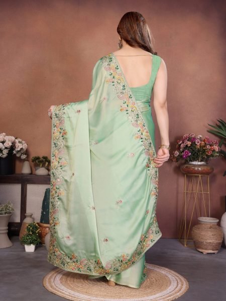 Enduring Pista Embroidered Silk Blend Saree with Unstitched Blouse  Silk Sarees Wholesale