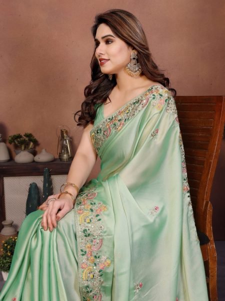Enduring Pista Embroidered Silk Blend Saree with Unstitched Blouse  Silk Sarees Wholesale