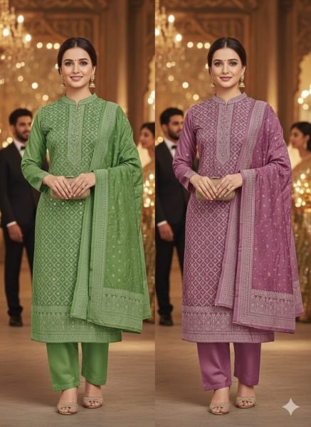Enduring Purple Chanderi Maslin Jacquard Suit Set with Santoon Bottom Color Set Matching Dress Material Wholesale