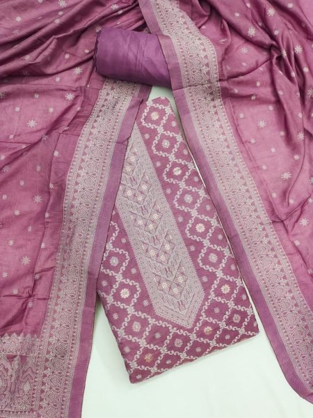 Enduring Purple Chanderi Maslin Jacquard Suit Set with Santoon Bottom Color Set Matching Dress Material Wholesale