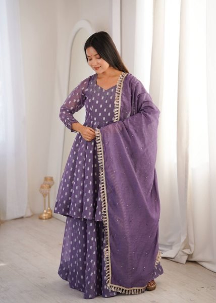Enduring Purple Silk Sharara Set with Sequence Embroidery And Dupatta Ready To Wear Collection
