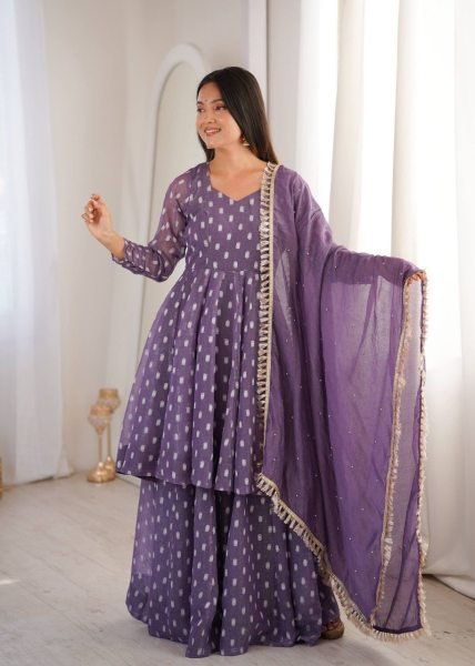 Enduring Purple Silk Sharara Set with Sequence Embroidery And Dupatta Ready To Wear Collection