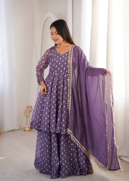 Enduring Purple Silk Sharara Set with Sequence Embroidery And Dupatta Ready To Wear Collection