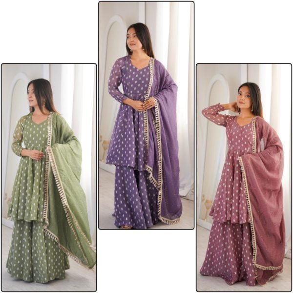 Enduring Purple Silk Sharara Set with Sequence Embroidery And Dupatta Ready To Wear Collection