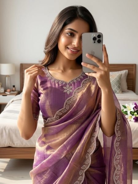 Enduring Purple Festive Wear Space Soft Silk Saree with Swarovski Detailing at Wholesale Rate 