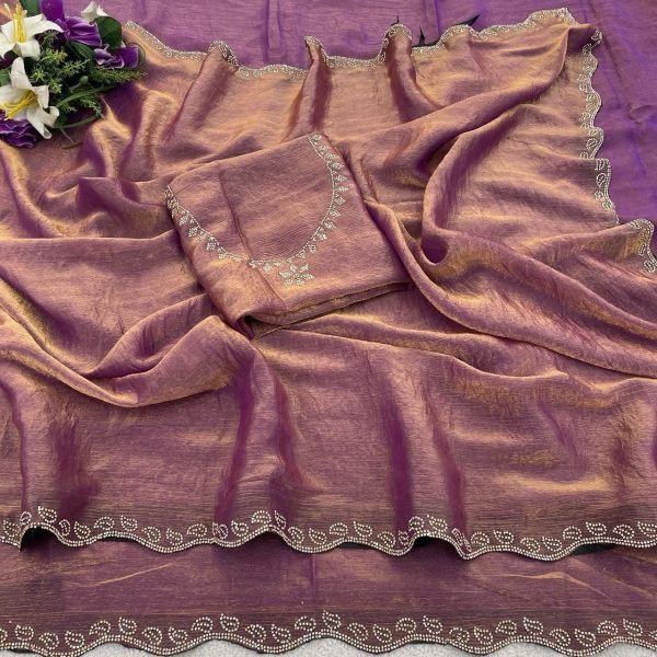 Enduring Purple Festive Wear Space Soft Silk Saree with Swarovski Detailing at Wholesale Rate Silk Sarees Wholesale