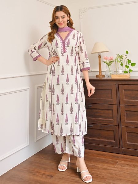 Enduring Purple Kurti Set Beautiful Neckline Pattern For Office Wear  Kurtis