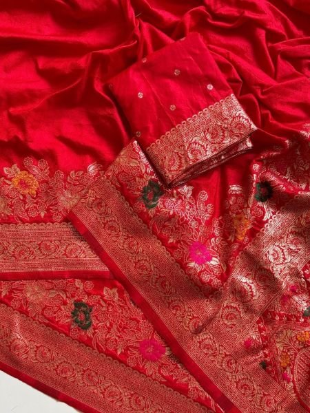 Enduring Red Georgette Silk Saree with Multi Weaving Border for Wedding Functions Silk Sarees Wholesale