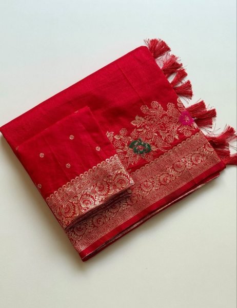 Enduring Red Georgette Silk Saree with Multi Weaving Border for Wedding Functions Silk Sarees Wholesale