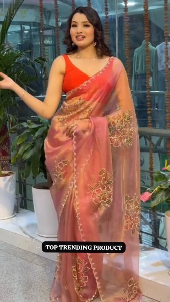 Enduring Red Two Tone Tissue Silk Brush Print Saree with Diamond Cut Work For Festival Silk Sarees Wholesale