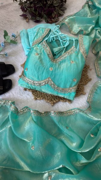 Enduring Sky Blue Anarkali Gown with Dupatta and Pant for Festive Wear Ready To Wear Collection