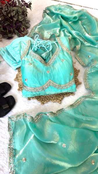 Enduring Sky Blue Anarkali Gown with Dupatta and Pant for Festive Wear Ready To Wear Collection