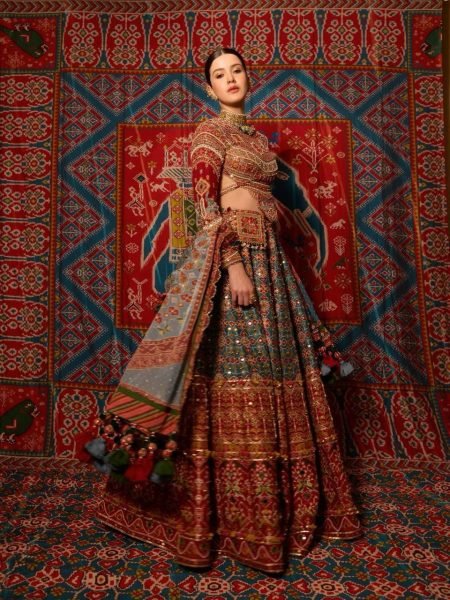 Enduring Teal Blue Heavy Muslin Cotton Kutchi Lehenga Choli with Real Mirror Embroidery Navratri Lehnega Choli