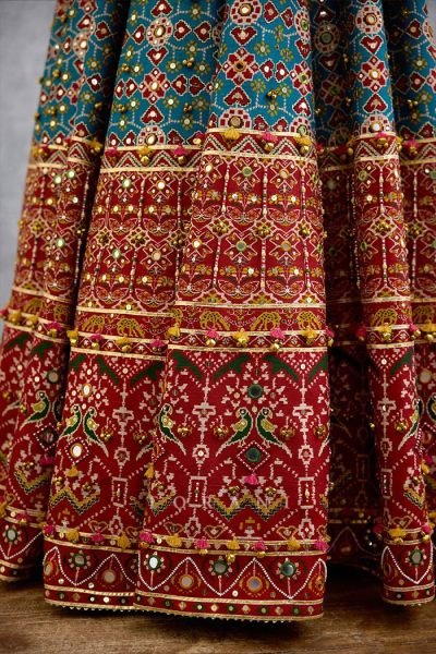 Enduring Teal Blue Heavy Muslin Cotton Kutchi Lehenga Choli with Real Mirror Embroidery Navratri Lehnega Choli