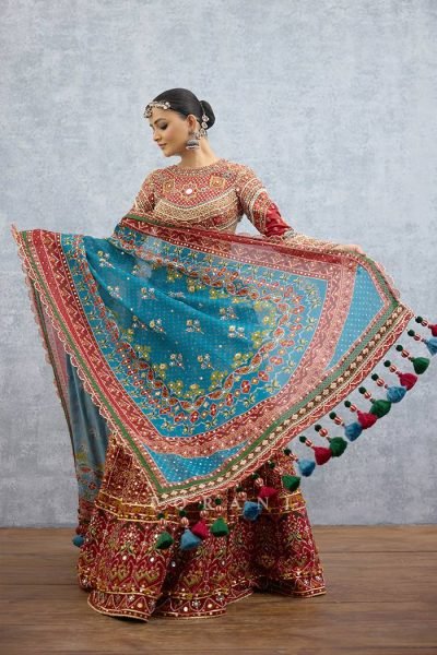 Enduring Teal Blue Heavy Muslin Cotton Kutchi Lehenga Choli with Real Mirror Embroidery Navratri Lehnega Choli