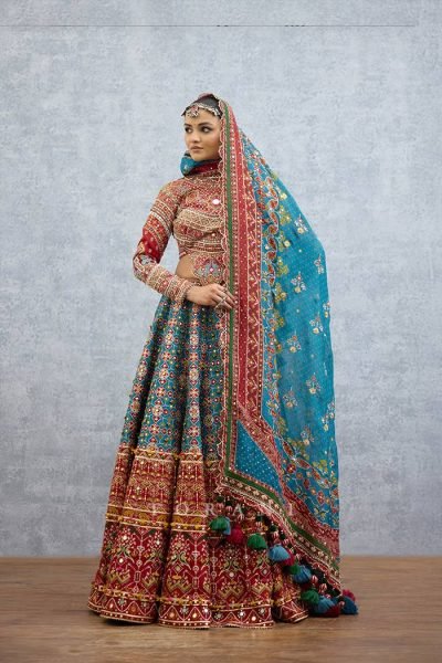 Enduring Teal Blue Heavy Muslin Cotton Kutchi Lehenga Choli with Real Mirror Embroidery Navratri Lehnega Choli