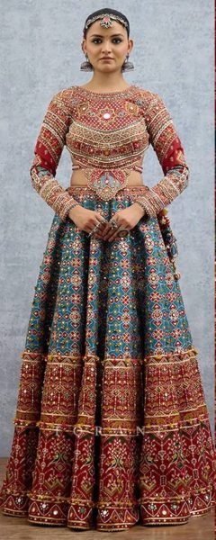 Enduring Teal Blue Heavy Muslin Cotton Kutchi Lehenga Choli with Real Mirror Embroidery Navratri Lehnega Choli