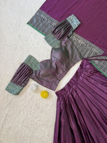 Enduring Wine Wedding Silk Lehenga Choli with Fully Stitched Designer Blouse Half Saree Lehenga