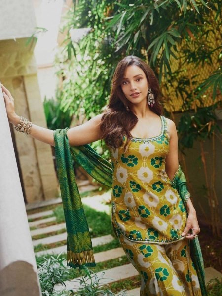 Enduring Yellow Festival Wear Pure Chinon Silk Kurti Palazzo Set with Designer Dupatta 