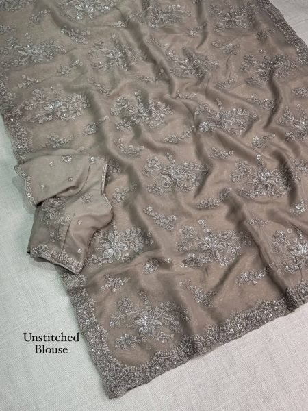 Ergonomic Beige Festive Wear Shimmer Silk Saree with Full Body Sequin Embroidery Work Silk Sarees Wholesale