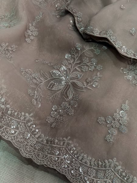 Ergonomic Beige Festive Wear Shimmer Silk Saree with Full Body Sequin Embroidery Work Silk Sarees Wholesale