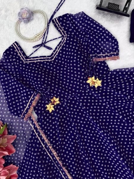 Ergonomic Blue Georgette Digital Printed Anarkali Suit with Gotta Patti Lace For Women Ready To Wear Collection