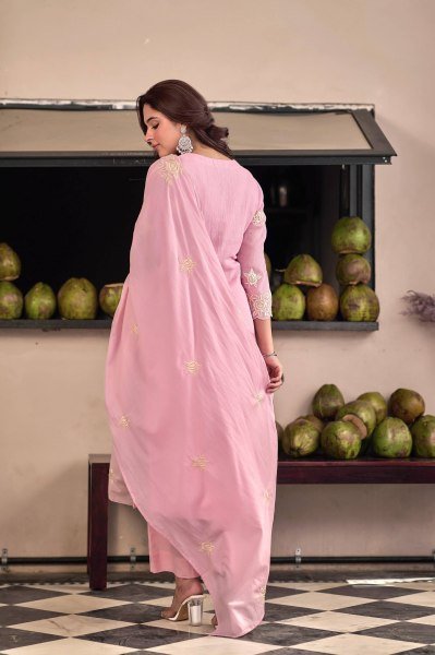 Ergonomic Chinon Kurti Pant Dupatta Set with Elegant Embroidery Work and Soft Micro Full Inner Embroidery Kurtis 