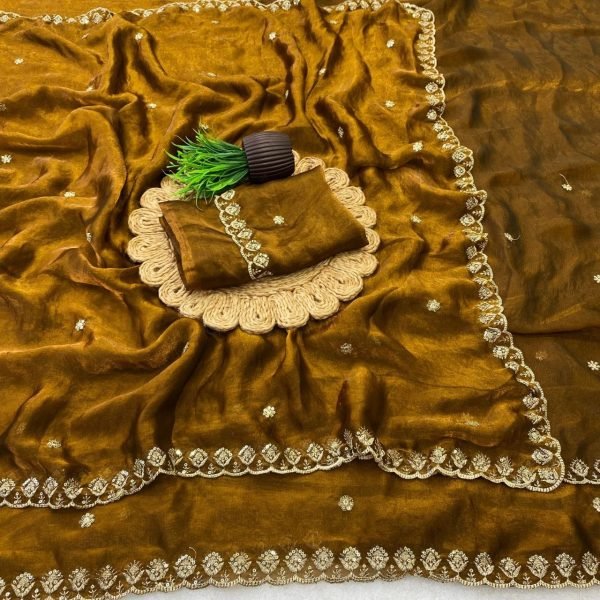 Ergonomic Gold Zari Designer Space Silk Saree With Embroidery Blouse For Wedding Wear Silk Sarees Wholesale
