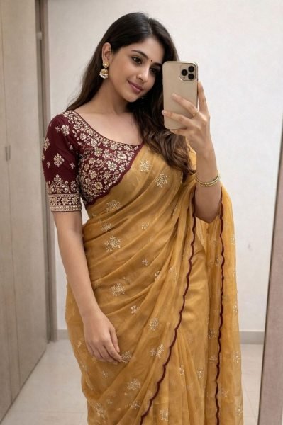 Ergonomic Golden Rangoli Tissue Saree with Multi Embroidery Work for Party Wear Silk Sarees Wholesale