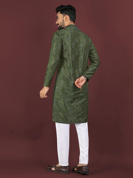Ergonomic Green Designer Men Banglory Silk Kurta with Sequin Work for Festival Kurta Pajama Wholesale
