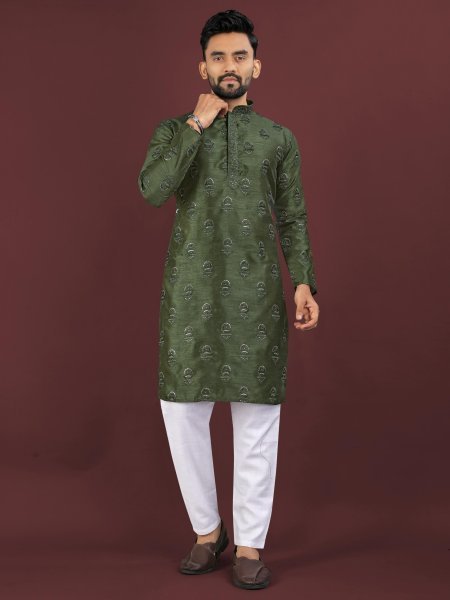 Ergonomic Green Designer Men Banglory Silk Kurta with Sequin Work for Festival Kurta Pajama Wholesale