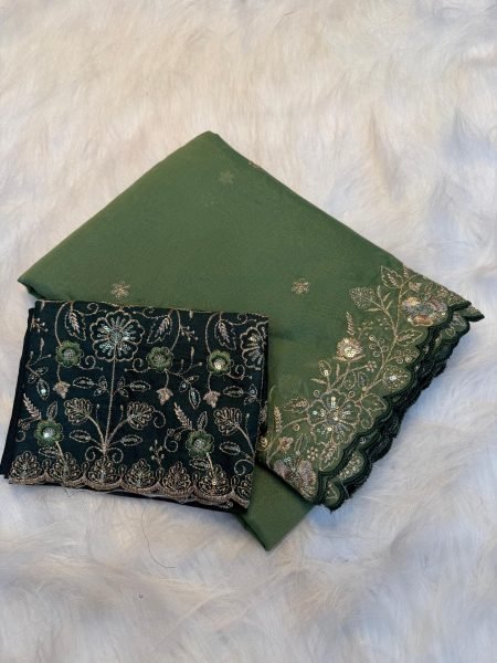 Ergonomic Green Georgette Saree with Heavy Sequins Blouse at Wholesale Price Georgette Sarees Wholesale