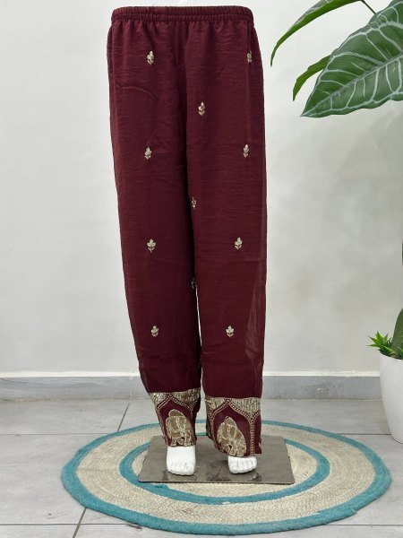 Ergonomic Maroon Crunchy Silk Front and Back Embroidered Anarkali Suit with Dupatta Ready To Wear Collection