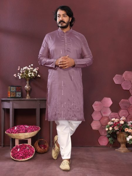 Ergonomic Mauve Smart Silk Kurta with Embroidered Mirror Work at Manufacturer  Kurta Pajama Wholesale