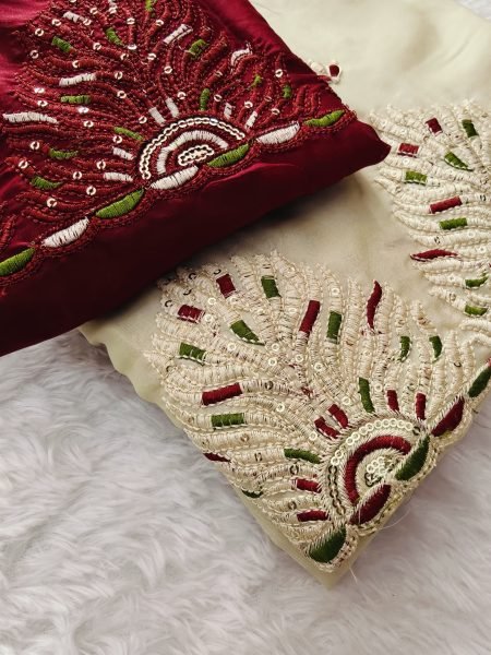 Ergonomic Off White Rangoli Embroidered Saree at Dubai Wholesale Rate for Party Wear Embroidery Sarees Wholesale